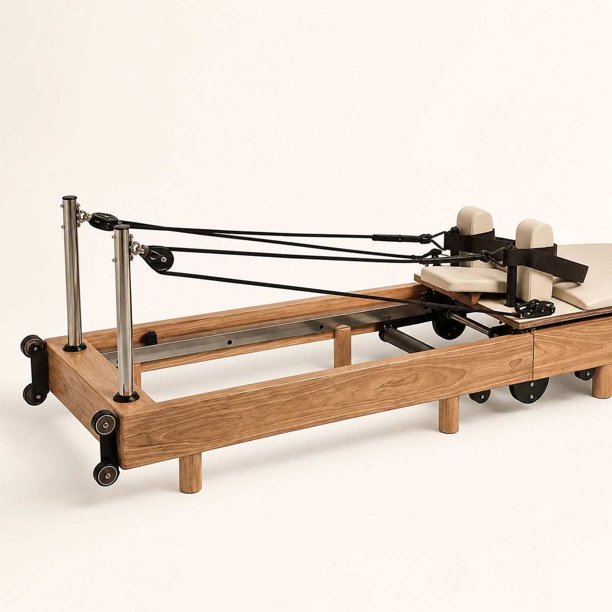 nexace Wood Pilates Reformer Machine for Home Fitness-Foldable-Beige