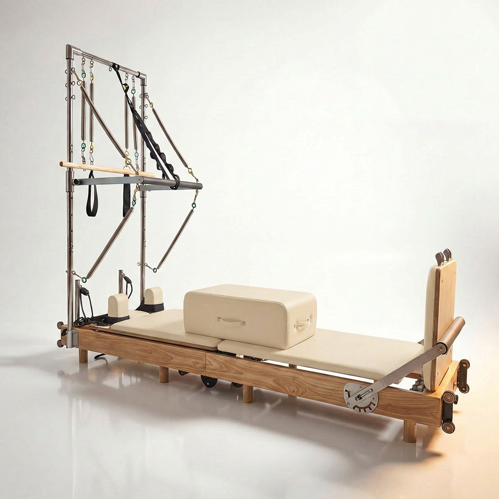 nexace Wood Foldable Pilates Reformer with Tower
