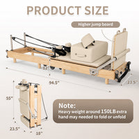 nexace Wood Pilates Reformer Machine for Home Fitness-Foldable-Beige