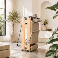 nexace Wood Pilates Reformer Machine for Home Fitness-Foldable-Beige