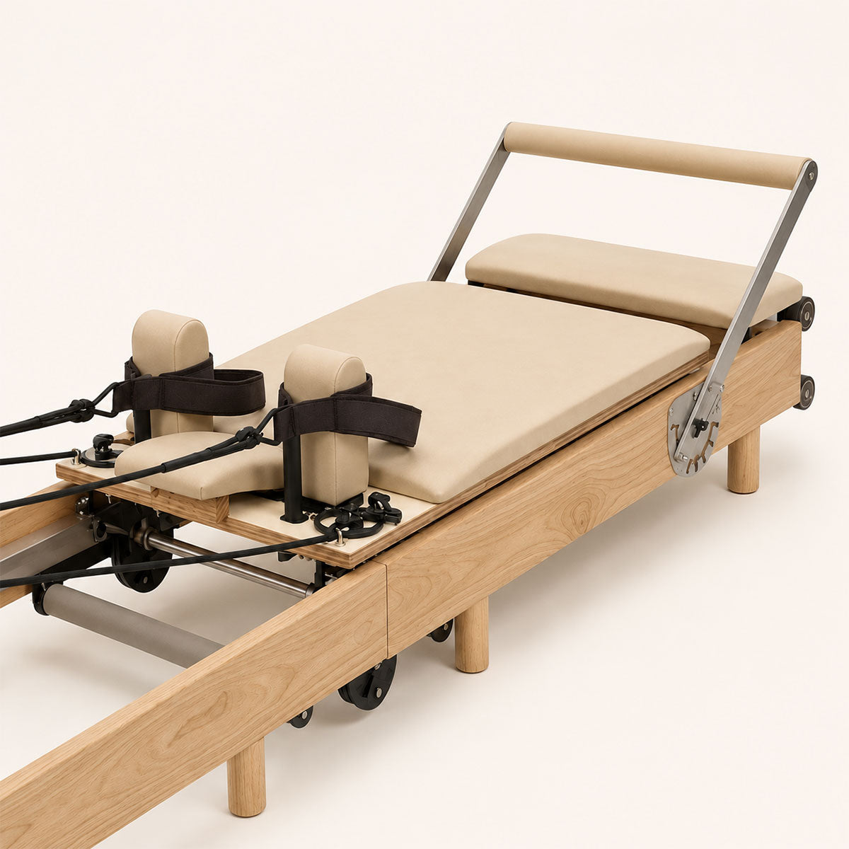 nexace Wood Pilates Reformer Machine for Home Fitness-Foldable-Beige