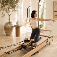 nexace Wood Pilates Reformer Machine for Home Fitness-Foldable-Beige