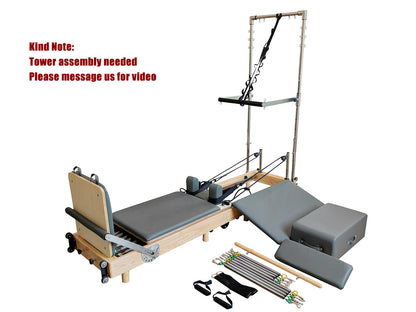 nexace Wood Foldable Pilates Reformer with Tower