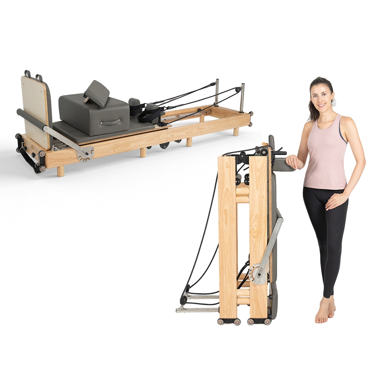 nexace Wood Pilates Reformer Machine for Home Fitness