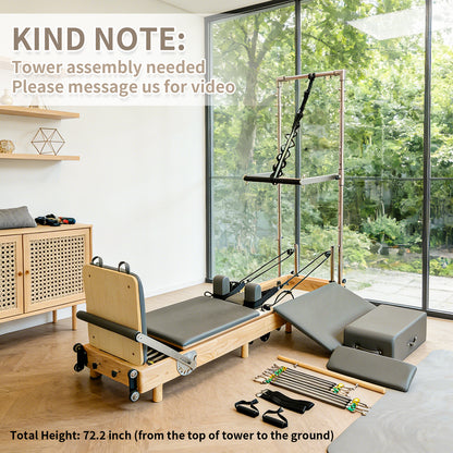 nexace Wood Foldable Pilates Reformer with Tower