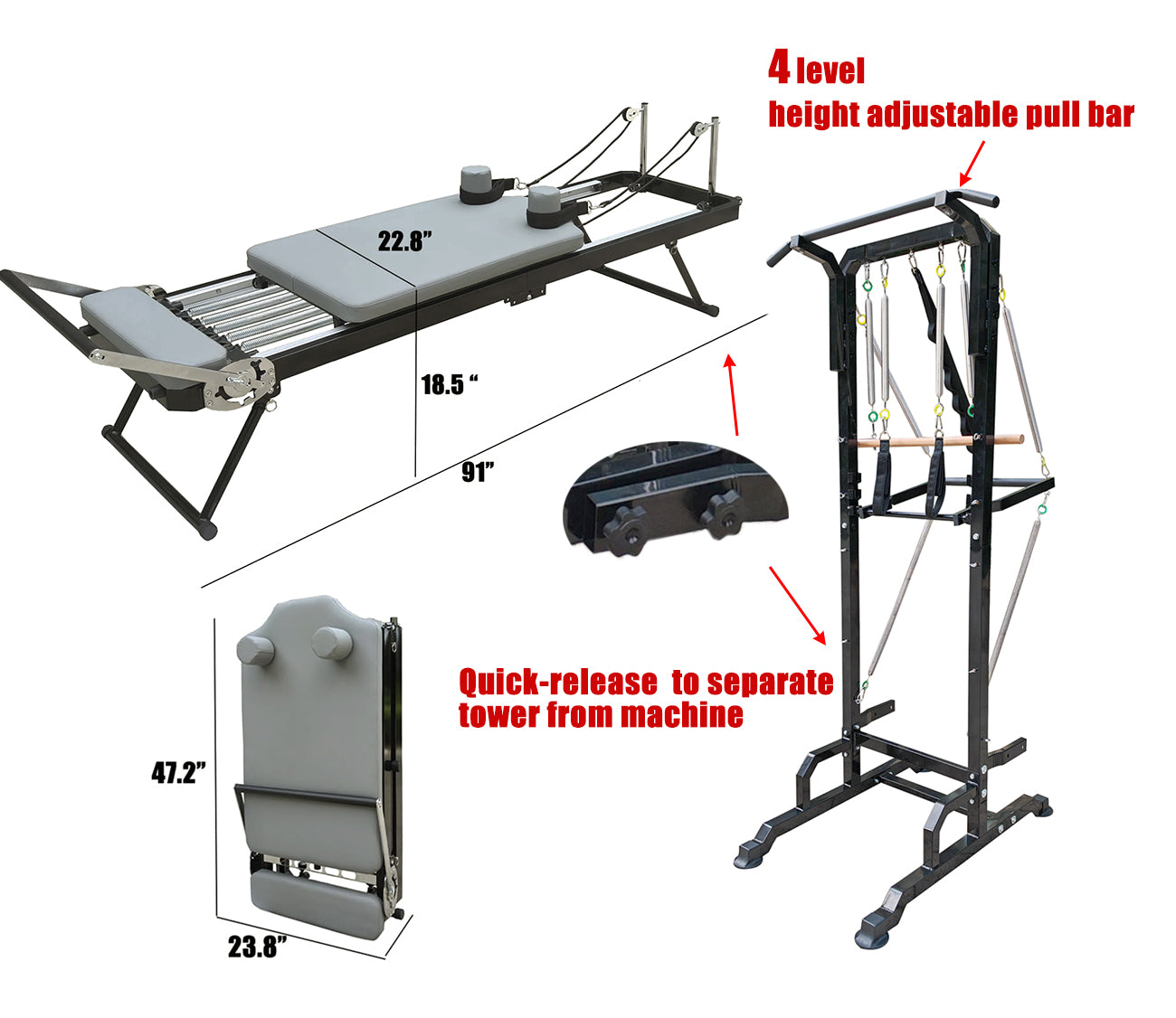nexace Metal Pilates Reformer with Tower