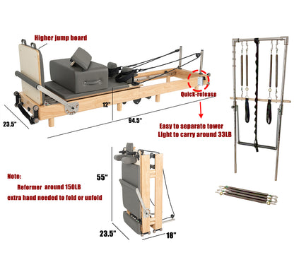 nexace Wood Foldable Pilates Reformer with Tower
